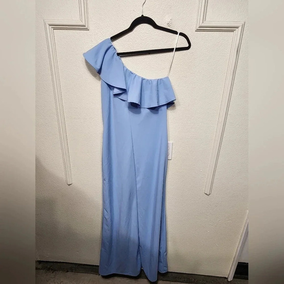 Lulus Last Forever Powder Blue One-Shoulder Ruffle Maxi Dress Wedding Party Prom - Picture 10 of 10